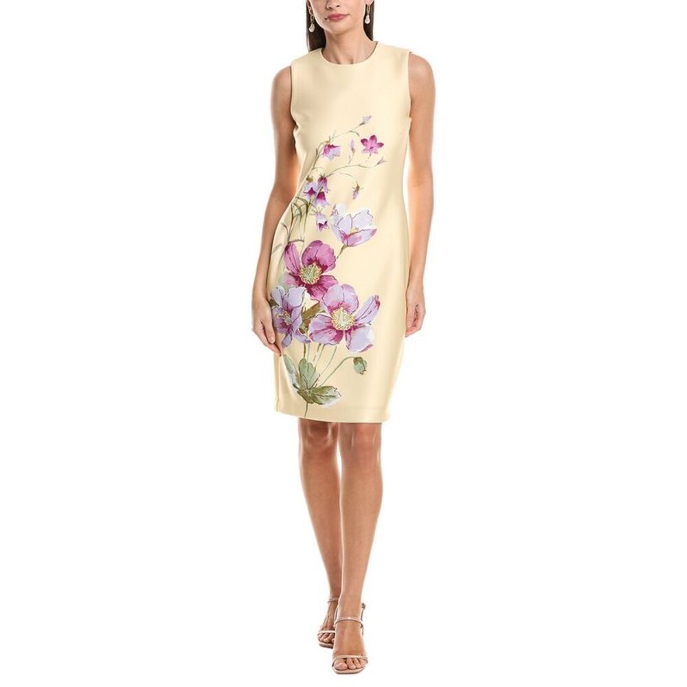 Anne Klein Womens Printed Scuba Sheath Dress, Yellow